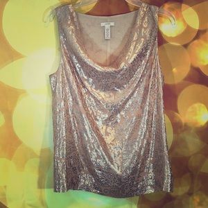 Blush & Gold Floral Embossed Cowl Neck Blouse